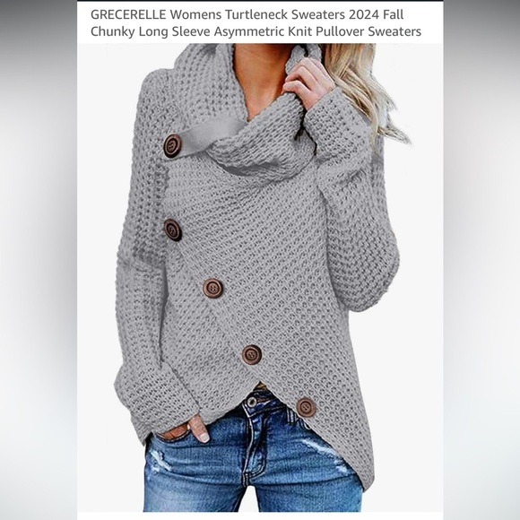 Women's Gray Turtleneck Sweater - Picture 1 of 2